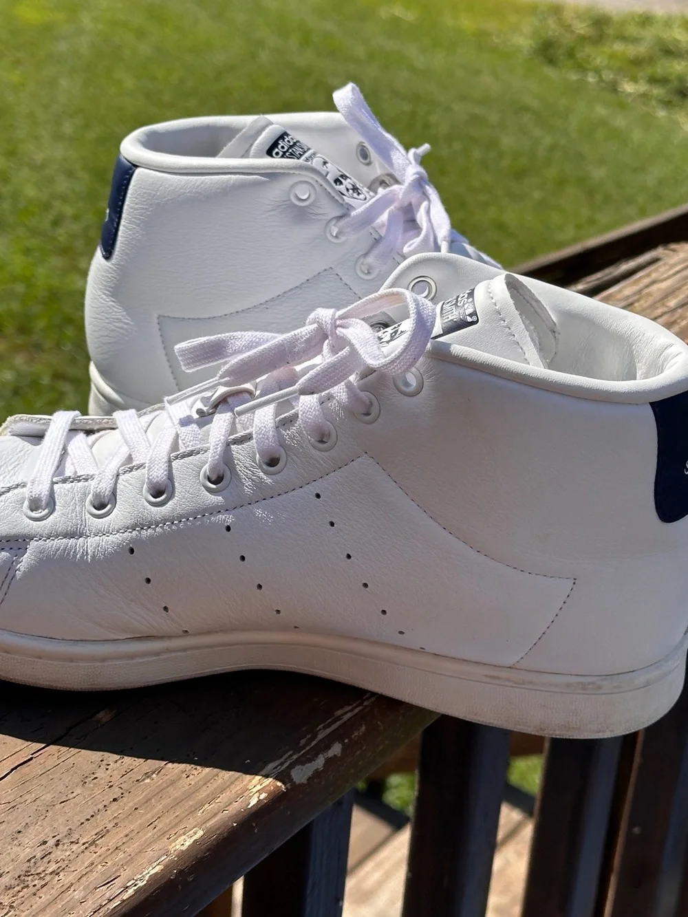 Adidas Stan Smith Mid Mens 11.5 White Navy Leather High Top Sneakers